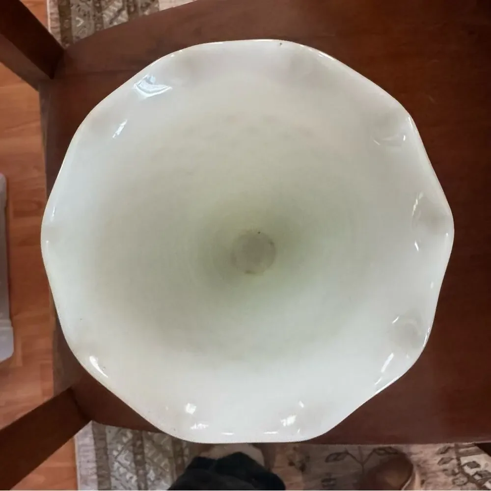 Anchor Hocking Hobnail Milk Glass Large Trumpet Vase Dot and Dash,  Scallop Edge